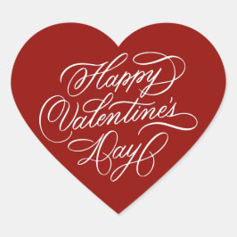 Deep Red Happy Valentines Day Calligraphy  ハートシール