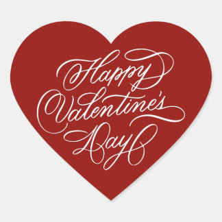 Deep Red Happy Valentines Day Calligraphy  ハートシール