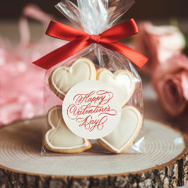 Deep Red Happy Valentines Day Calligraphy ラウンドシール