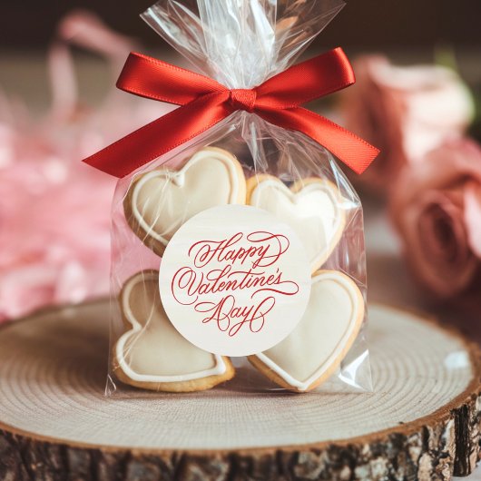 Deep Red Happy Valentines Day Calligraphy ラウンドシール