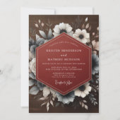 Deep Red Moody Floral Wedding 招待状 (正面)