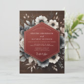 Deep Red Moody Floral Wedding 招待状 (スタンド正面)