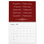 Deep Red  Multilingual Calendar カレンダー (2月 2027)