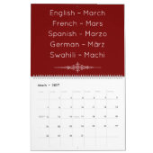 Deep Red  Multilingual Calendar カレンダー (3月 2027)