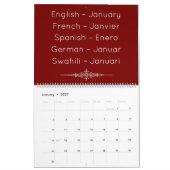 Deep Red Multilingual Calendar カレンダー (1月 2027)