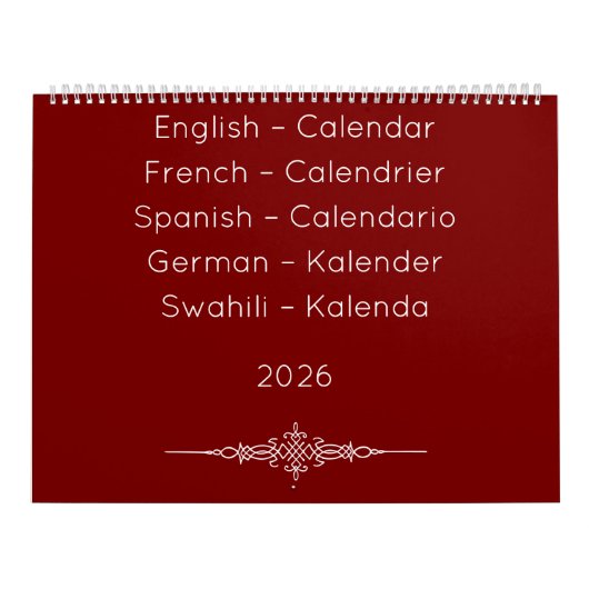 Deep Red Multilingual Calendar カレンダー (カバー)