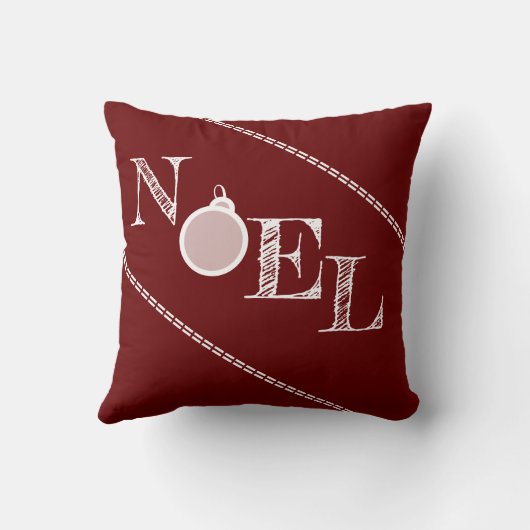Deep Red Noel Typography Christmas クッション (裏面)