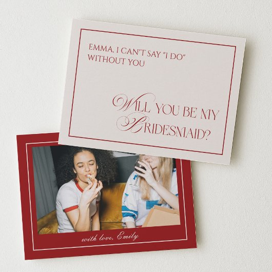Deep Red Old Money Will You Be My Bridesmaid Card 招待状