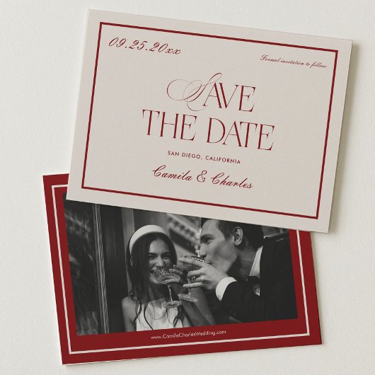 Deep Red Opera Wedding Save the Date Photo 招待状