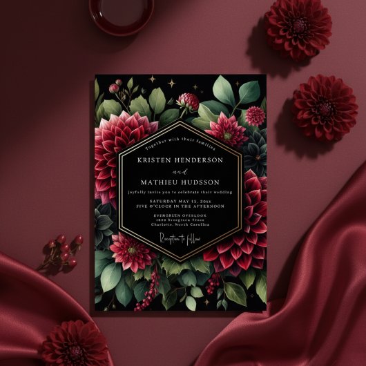 Deep Red Opulent Bloom Wedding 招待状