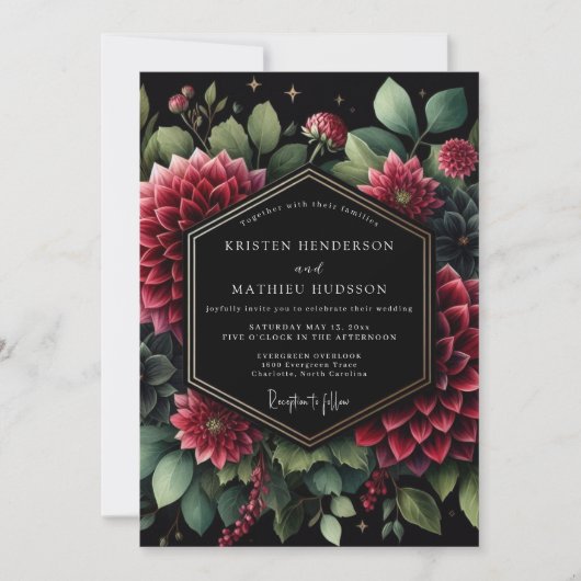 Deep Red Opulent Bloom Wedding 招待状 (正面)