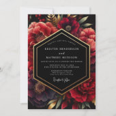 Deep Red Opulent Floral Wedding 招待状 (正面)