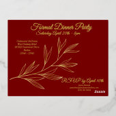 Deep Red Pale Yellow & Graphic Gold Leaf Birthday 箔招待状ポストカード (裏面)