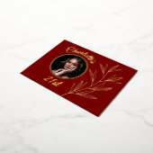 Deep Red Pale Yellow & Graphic Gold Leaf Birthday 箔招待状ポストカード (回転した状態)