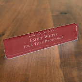 Deep Red Plain Elegant Professional Modern デスクネームプレート (側面)