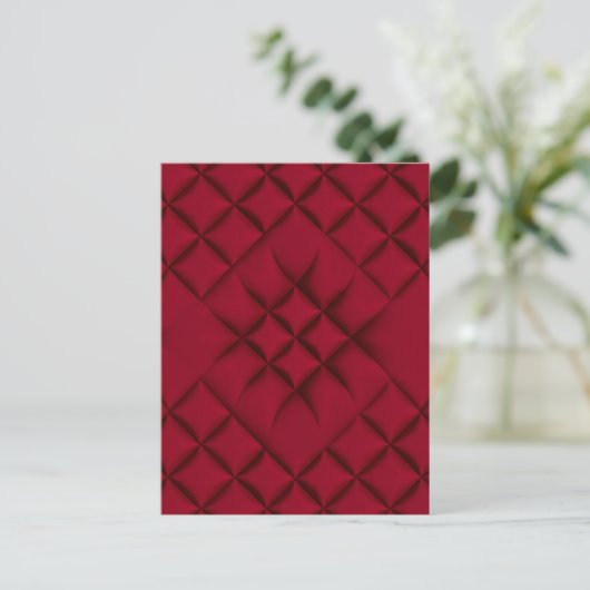 Deep Red Quilted Leather Pattern ポストカード (スタンド正面)