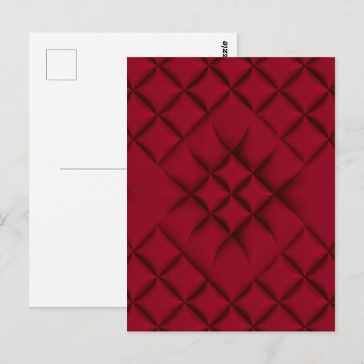 Deep Red Quilted Leather Pattern ポストカード (正面/裏面)