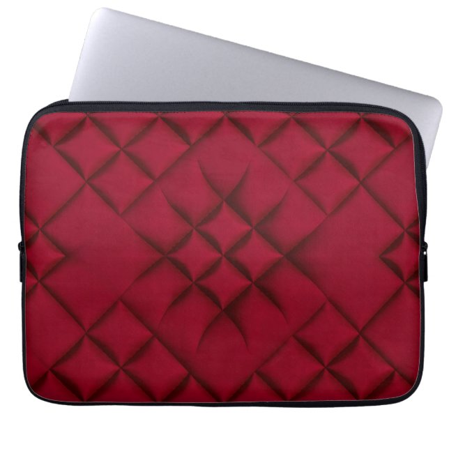 Deep Red Quilted Leather Pattern ラップトップスリーブ (正面)