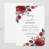 Deep Red Rose Bloom Wedding 招待状 (正面/裏面)