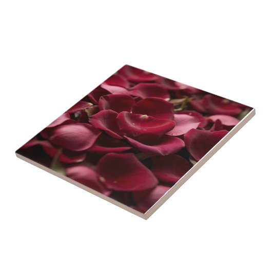 Deep Red Rose Petals Elegant Floral Ceramic Tile タイル (側面)