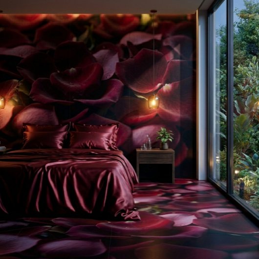 Deep Red Rose Petals Elegant Floral Ceramic Tile タイル