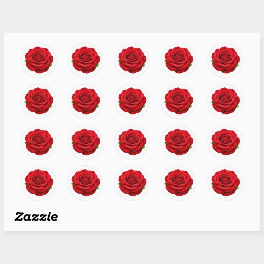 Deep Red Rose Round Envelope Seal Sticker ラウンドシール (シート)