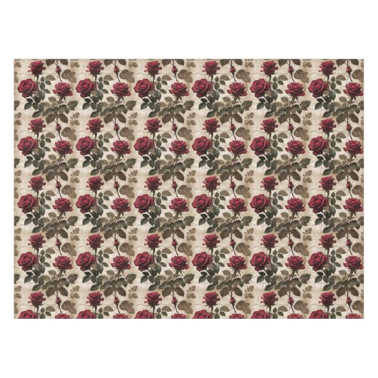 Deep Red Roses With Dark Green Leaves テーブルクロス (正面(横))
