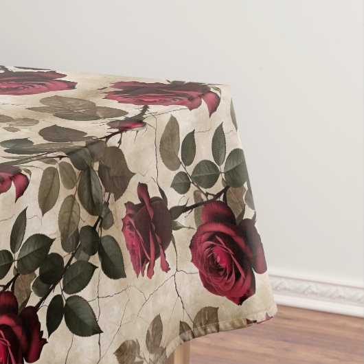 Deep Red Roses With Dark Green Leaves テーブルクロス (インサイチュ)