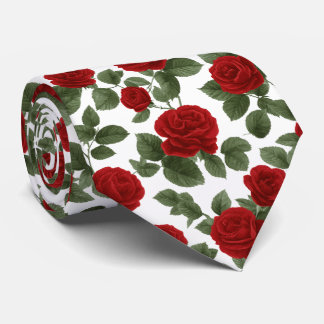 Deep Red Roses with leaves Seamless Pattern ネクタイ