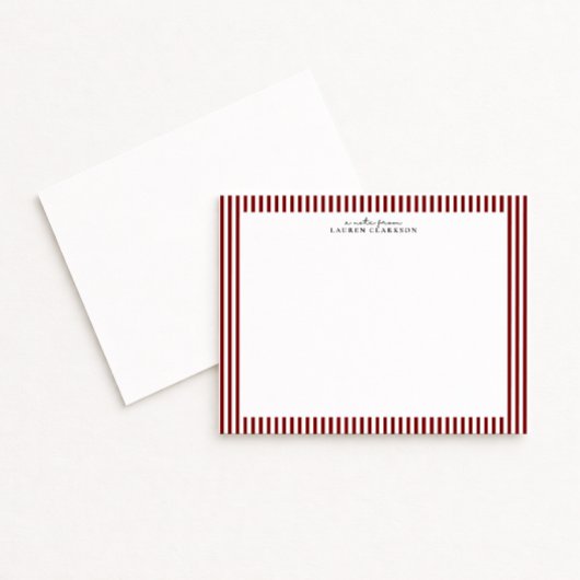 Deep Red Stripe Border Note Card 招待状
