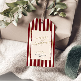 Deep Red Striped and Scalloped Christmas Gift Tags ギフトタグ
