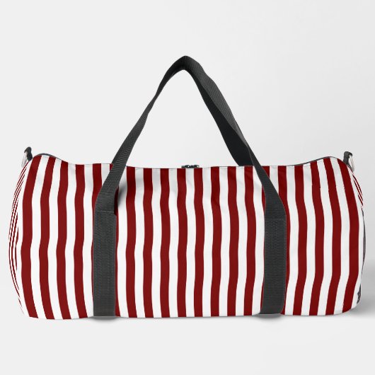 Deep Red Stripes on White | Stylish and Functional ダッフルバッグ (正面)