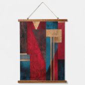 Deep Red Teal Gold Geometric Abstract Modern Art 吊り下げ型タペストリー (正面)