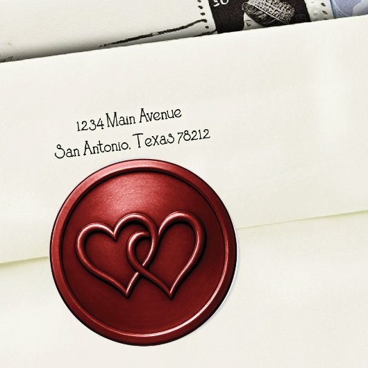 Deep Red Two Hearts Intertwined Wedding ラウンドシール