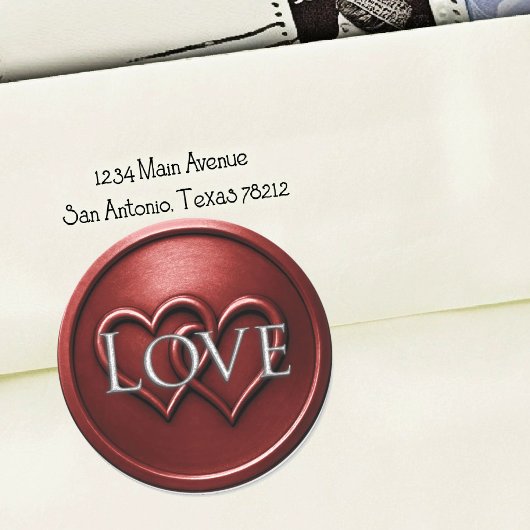 Deep Red Two Hearts Intertwined Wedding ラウンドシール