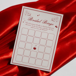 Deep Red Valentine Bridal Shower Bingo Game Card 招待状