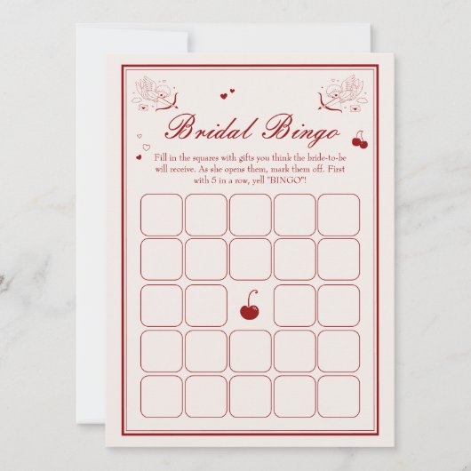 Deep Red Valentine Bridal Shower Bingo Game Card 招待状 (正面)