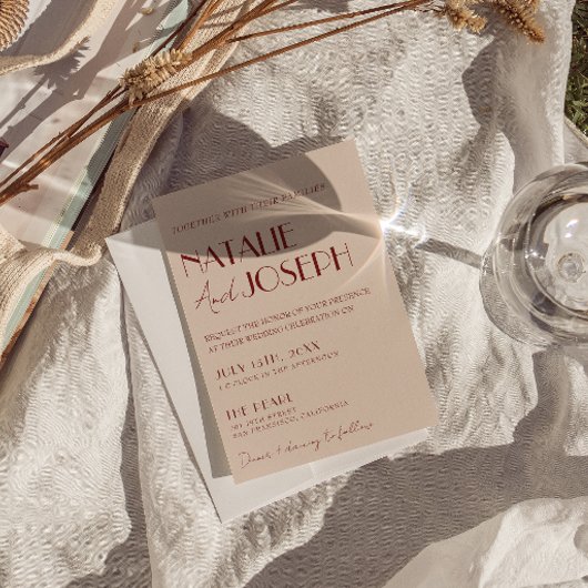 Deep Red Whimsical Modern QR Code Photo Wedding 招待状