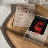 Deep Red Whimsical Modern QR Code Photo Wedding 招待状