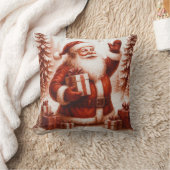 Deep Red & White Santa Christmas Throw Pillow クッション (ブランケット)