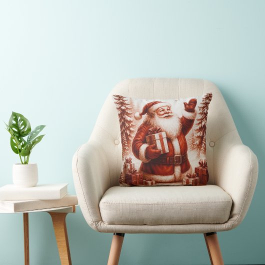 Deep Red & White Santa Christmas Throw Pillow クッション (椅子)