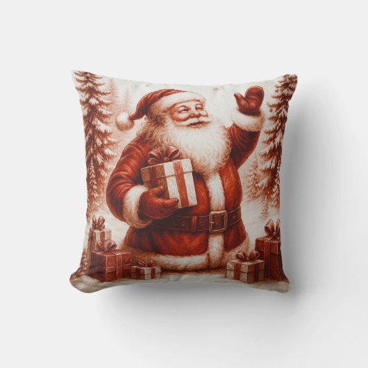 Deep Red & White Santa Christmas Throw Pillow クッション (正面)