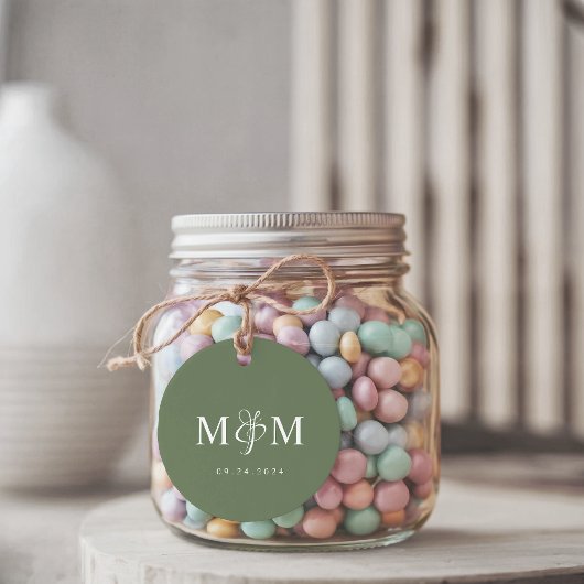 Deep Sage Green Monogram Ampersand Script Wedding フェイバータグ