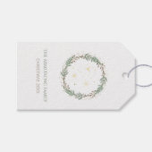 Deep Sage Wreath Gold Stars Christmas Family Name ギフトタグ (正面(横))