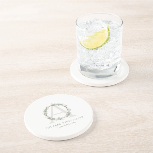 Deep Sage Wreath Monogram Drinkware Accent Set コースター (側面)