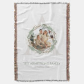 Deep Sage Wreath Monogram Photo Family Keepsake スローブランケット (正面縦)