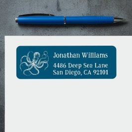 Deep Sea Blue Octopus Return Address Labels ラベル