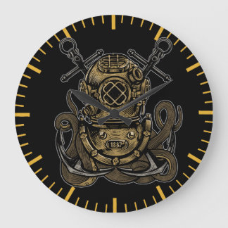 Deep Sea Diver Octopus Attack Nautical Anchors ラージ壁時計