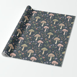 Deep Slate Blue Moody Mushroom Seamless Pattern ラッピングペーパー