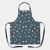 Deep Slate Blue White Plum Blossom Floral Pattern エプロン (正面)